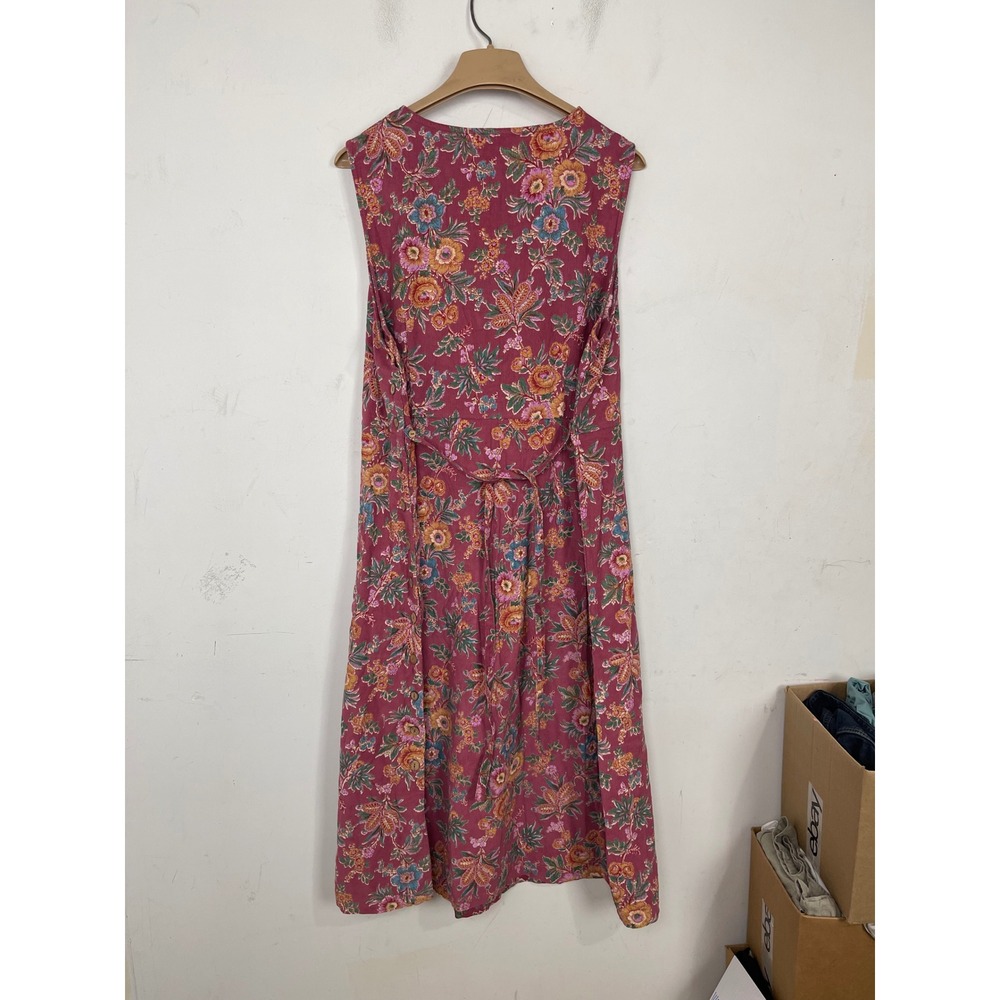 April Cornell Burgundy Floral Midi Dress with Yellow & Blue Accents - Picture 3 of 9